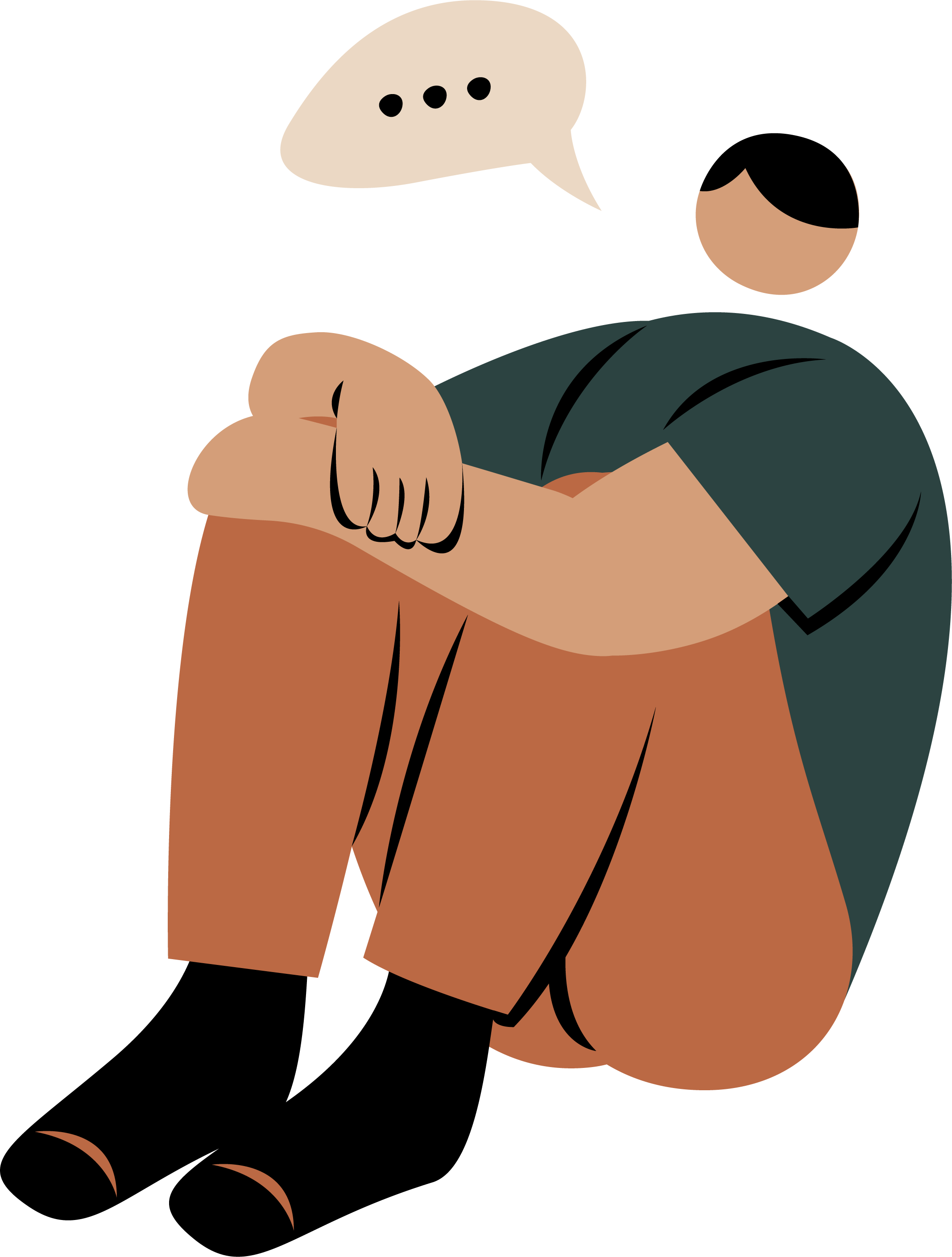 Person sidder og tænker med taleboble