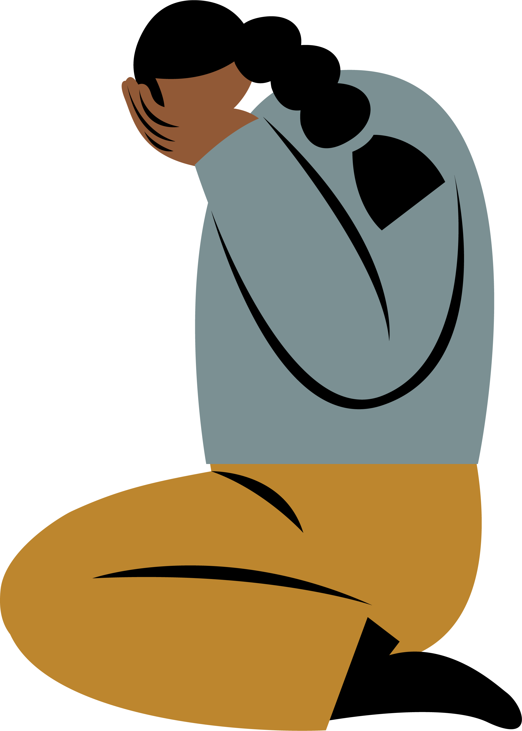 Person knæler og beder med foldede hænder